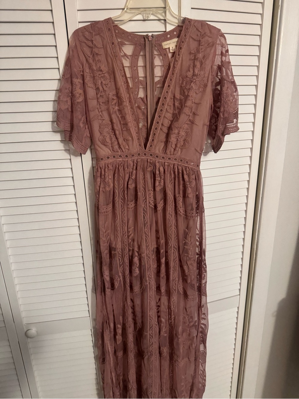 Honey Punch Dusty Rose Lace Maxi Dress